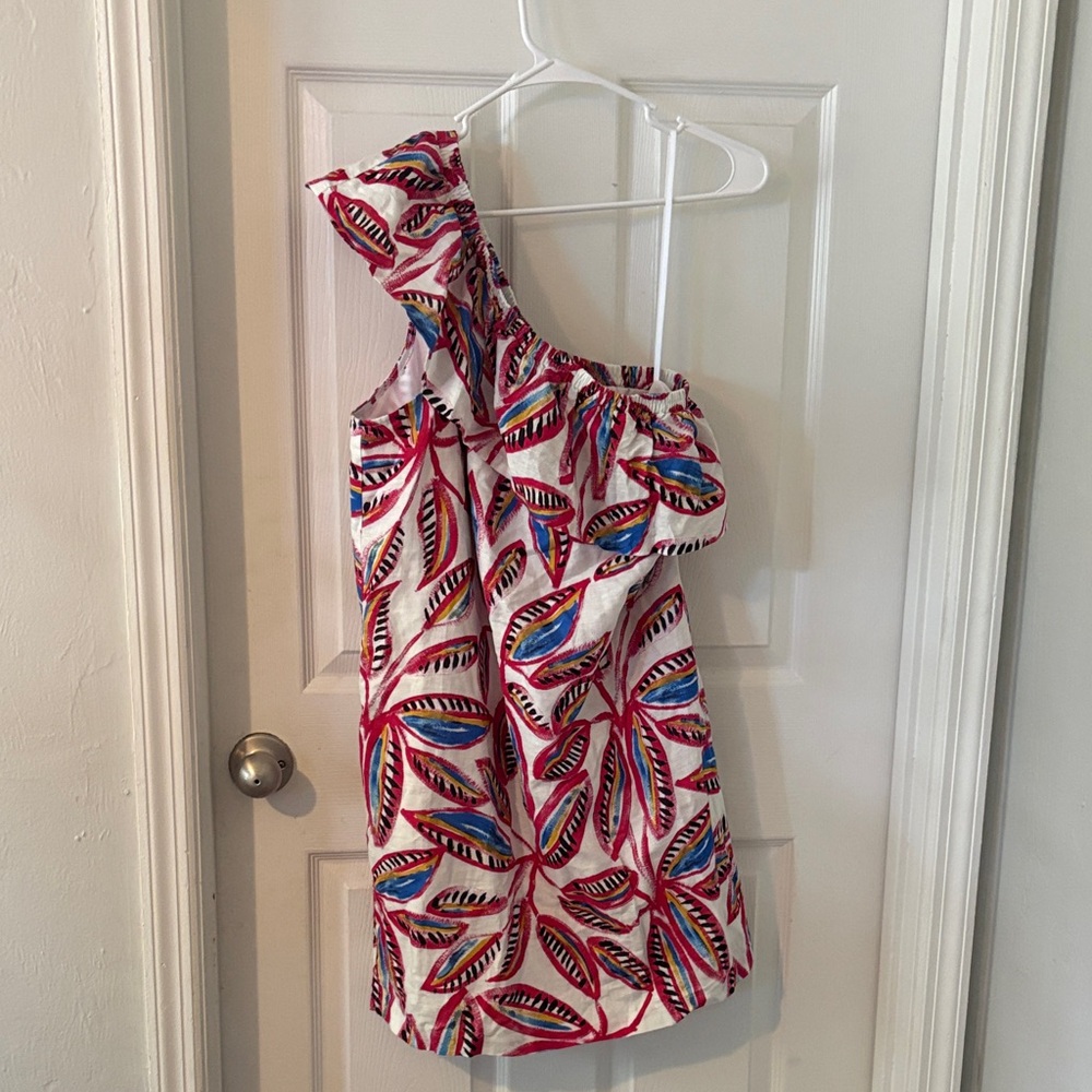 J. Crew One Shoulder Dress - Red, Blue, White Pattern